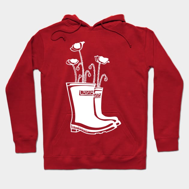 Poppy White Lineart Rain boots Hoodie by Pastel.Punkk